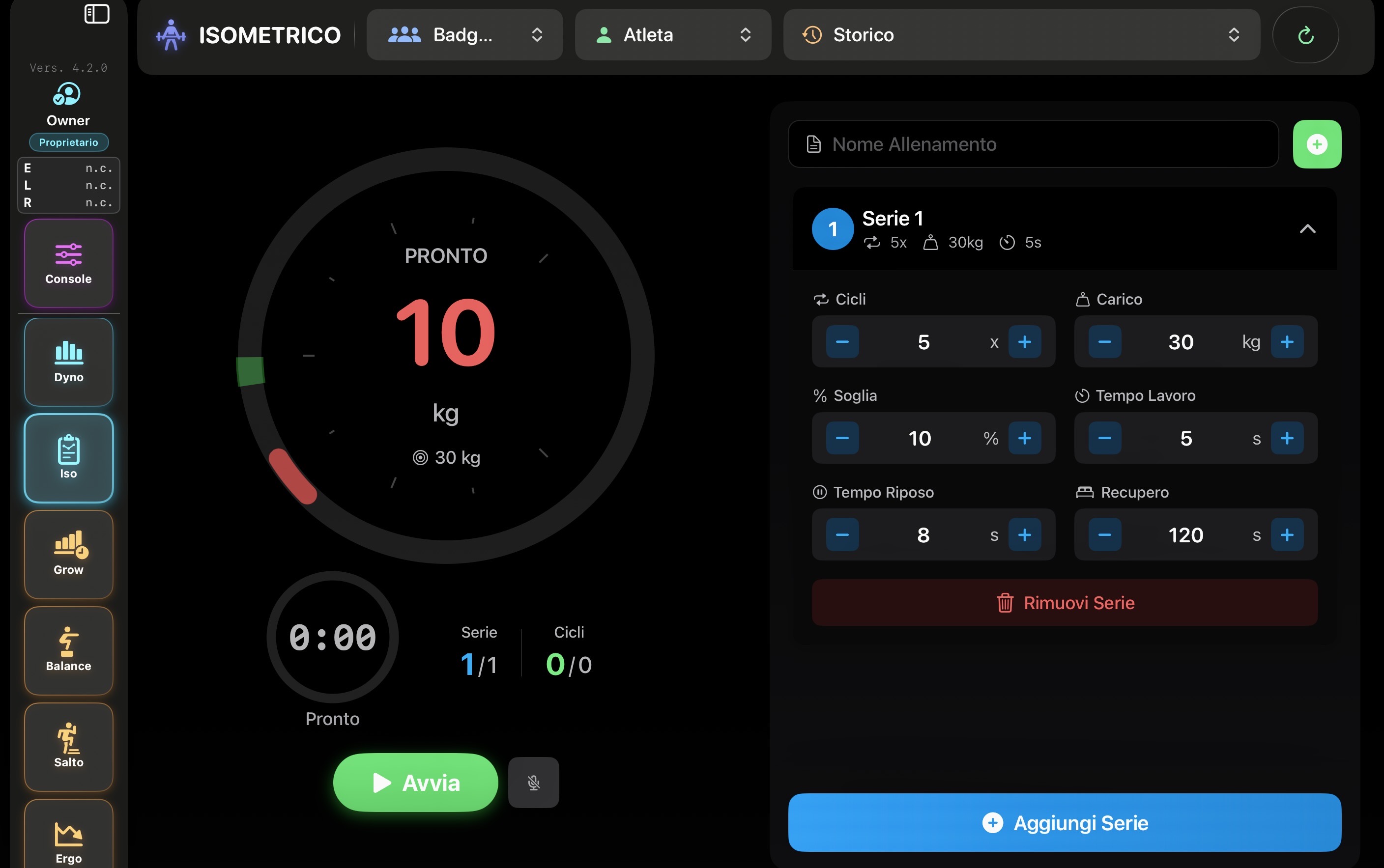Set up completo test isometrico